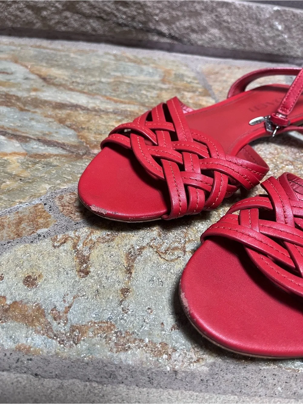 Coach red leather braided ankle strap sandals 8.5